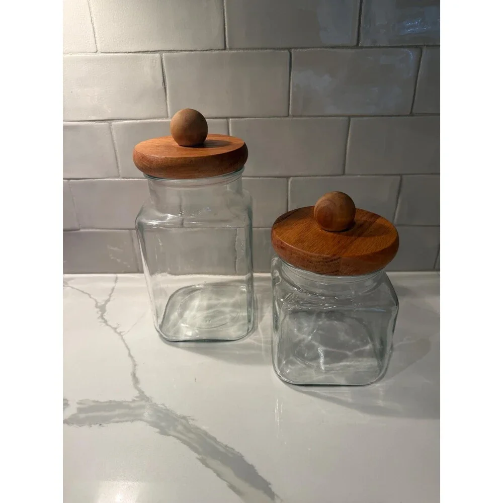 Vintage Anchor Hocking Country Style Glass Storage Jars - Set of 2